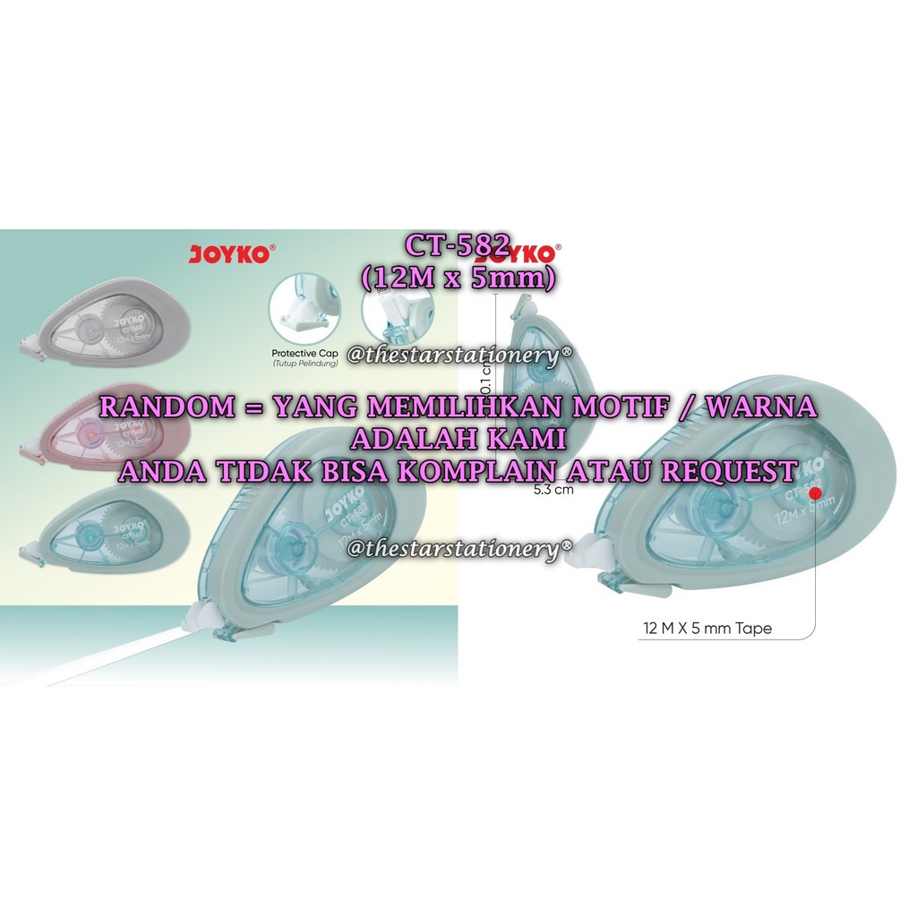 

(1 Biji) GROSIR Correction Tape JOYKO CT-582 / Pita Koreksi Correction Tape Joyko CT-582 12 M x 5 mm