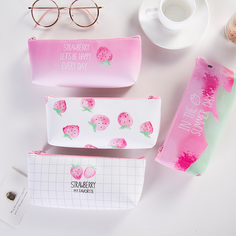 

1 Pcs Kawaii Pencil Case Leather Gift Estuches School Cartoon Strawberry Pencil Box Pencilcase Pencil Bag School Supplies