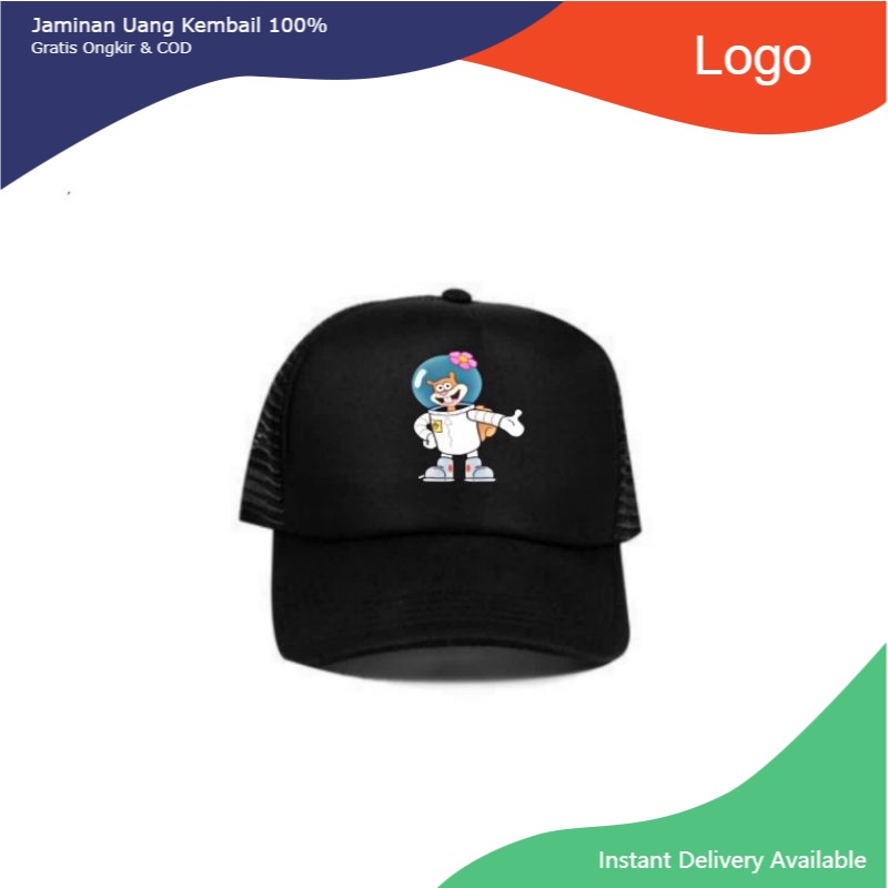 Snapback topi SPONGEBOB SANDY trucker polos hitam caps hat jaring / bisbol / pria wanita dewasa dan 