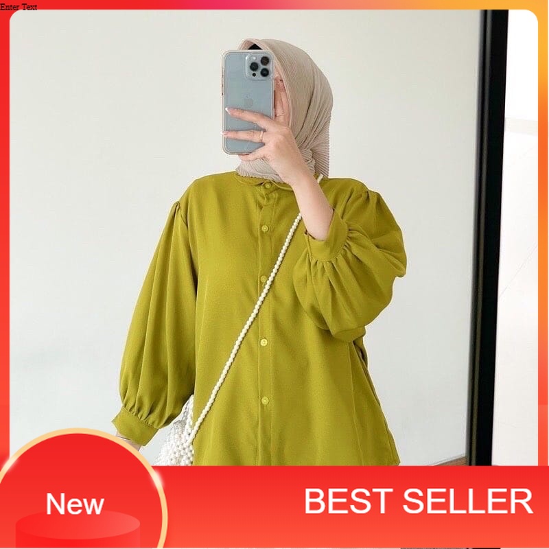 Elze Blouse Kemeja Lengan Balon Bahan Shakila | Atasan Wanita/ ImutImut