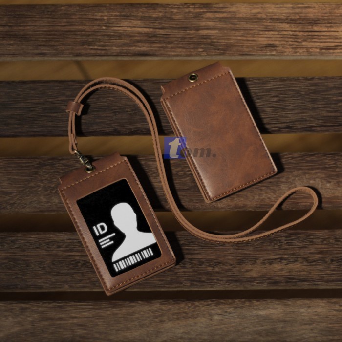 

ID Card Holder FRONT Lanyard Kulit Magnet Magnet Name Tag Kulit Murah - Cokelat