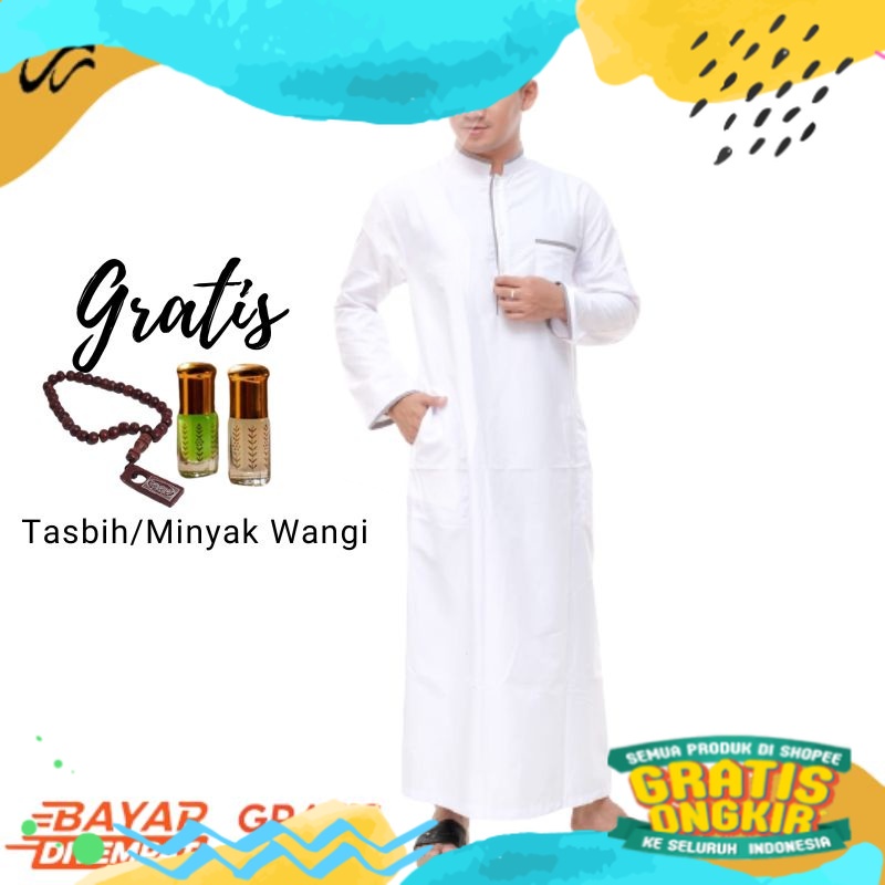 COD Baju Jubah Gamis Koko Pria Haramain Syirkuh Fashion Pakaian Muslim Pria Dewasa Terbaru Kekinian/