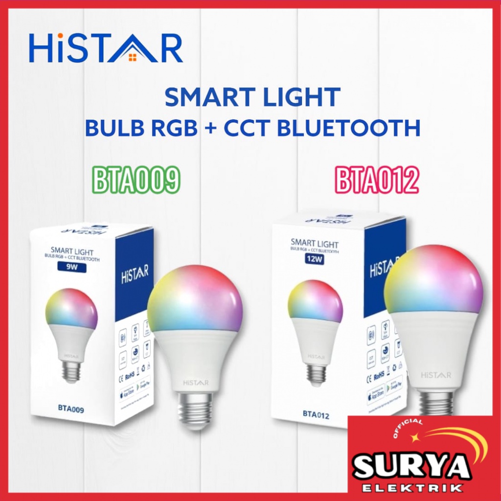 Bohlam Lampu LED  9 / 12 Watt HISTAR Smart Light Bulb RGB Plus CCT Bluetooth E27