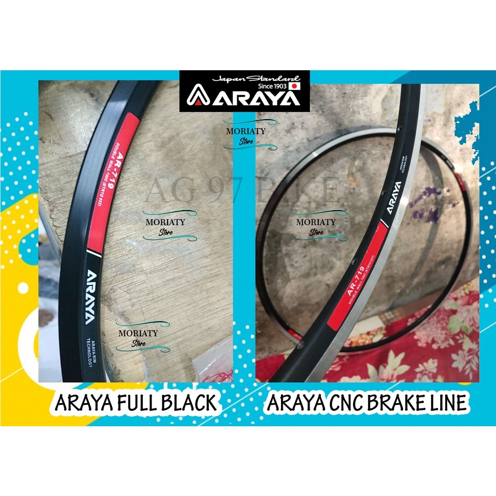 Velg Rims Fixie Roadbike 700C FV 32 & 36 Hole FULL BLACK & BLACK CNC . DOUBLE WALL. ARAYA AR-719