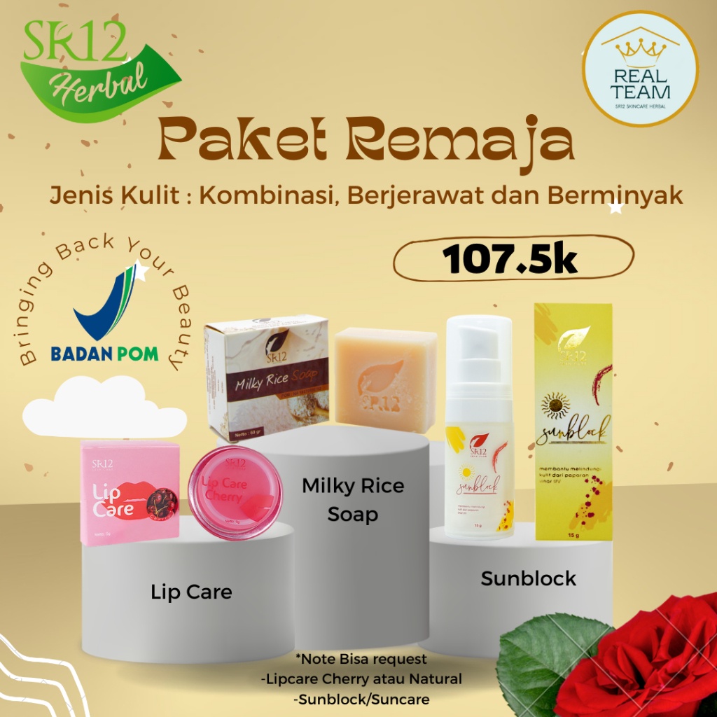 PAKET REMAJA SR12 | SKINCARE KULIT KUSAM, FLEK HITAM, BEKAS JERAWAT | PAKET KOSMETIK SR12 BPOM | SR1