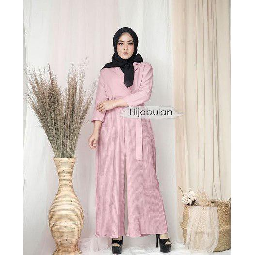 RATU JUMPSUIT PINK / PAKAIAN WANITA JUMPSUIT MUSLIMAH KOMBINASI BAHAN PLISKET PREMIUM / BISA COD
