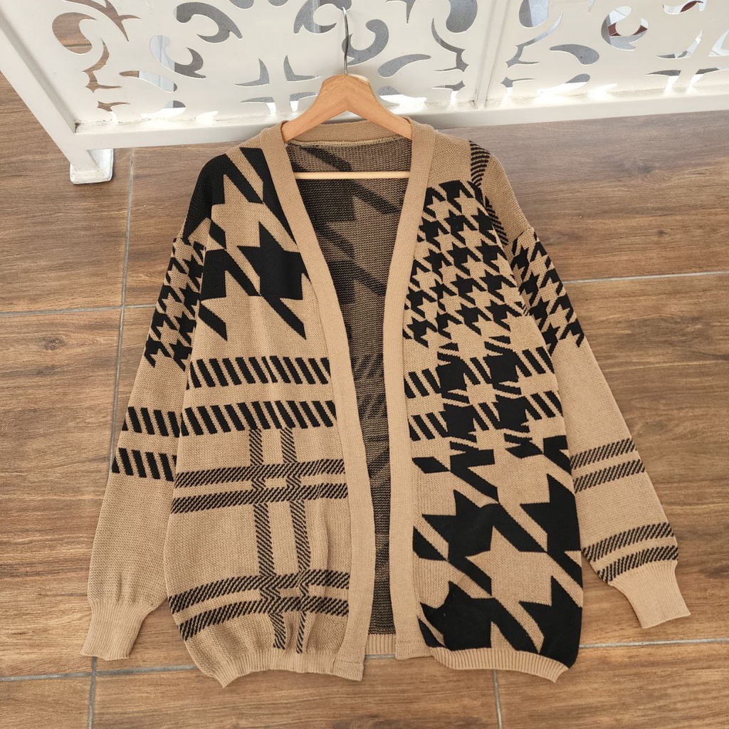 NOUSKA - LONG TARY CARDIGAN Rajut Premium Korea Motif Kotak Outer Hijab