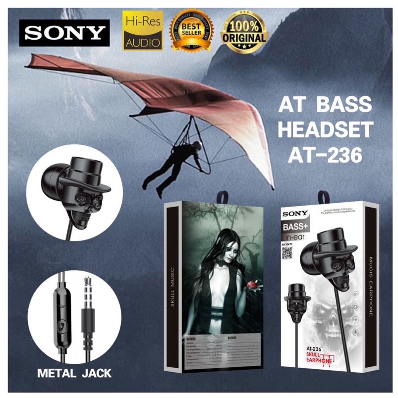 Handsfree AT-236 Skull Karakter Bass Mengglegar (Bergaransi) Earphone AT236 Double Bass / Headset St