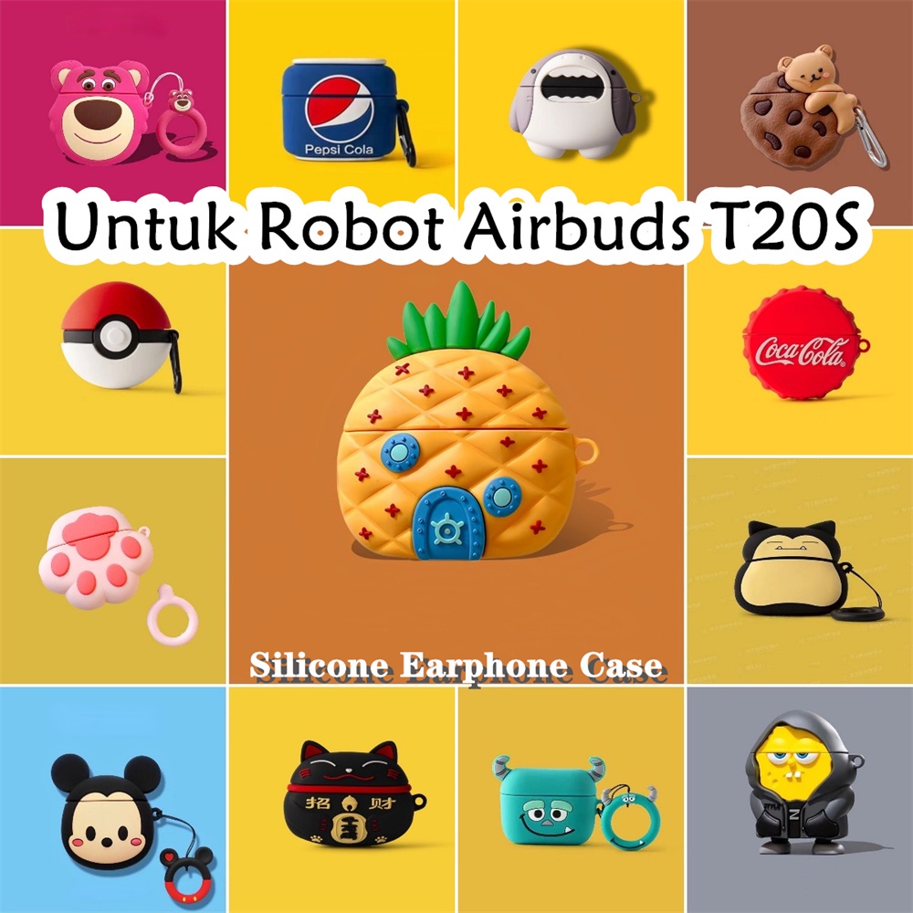 【variety】Untuk Robot Airbuds T20S Case Kartun Kucing Keberuntungan Hitam Soft Silicone Earphone Case