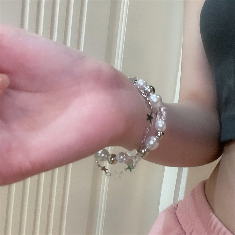 COD❤️ Gelang Bintang Manik-manik Korea Gaya Double Layer Anti Karat Fashion Aesthetic Ins Untuk Anak Perempuan- cl