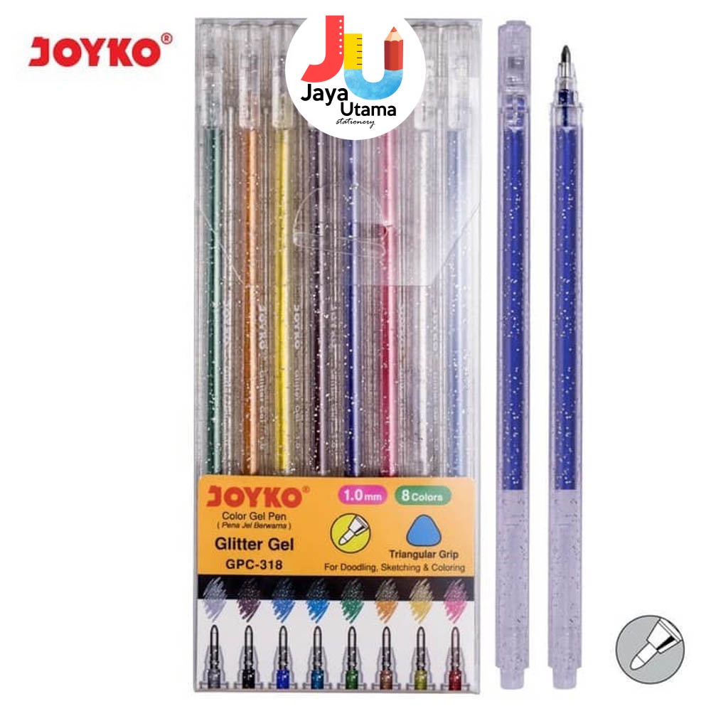 Joyko Color Gel Pen Pena Jel Warna GPC-318 Glitter Gel 8 Warna 1.0 mm (1 Set)