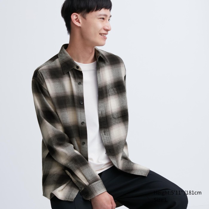UNIQLO Kemeja Flannel Kotak Lengan Panjang 462401 Pria - 09 BLACK