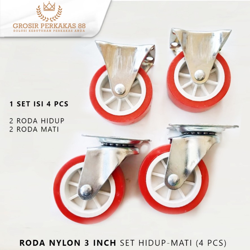 Roda Troli Etalase Lemari Ban Meja Caster Merah 3 Inch Set Hidup Mati