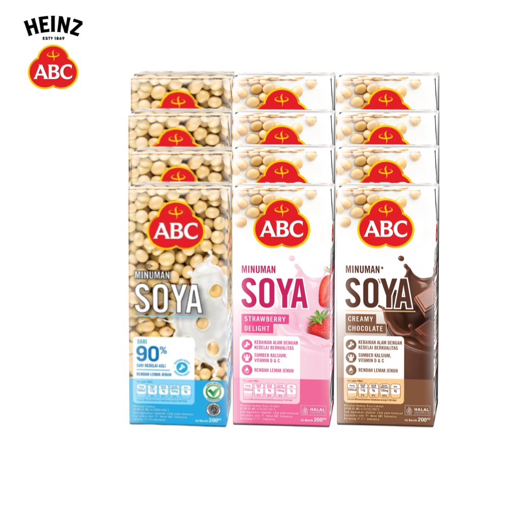 

ABC Soya Sari Kedelai Mix Original Chocolate Strawberry - Multipack 12 pcs