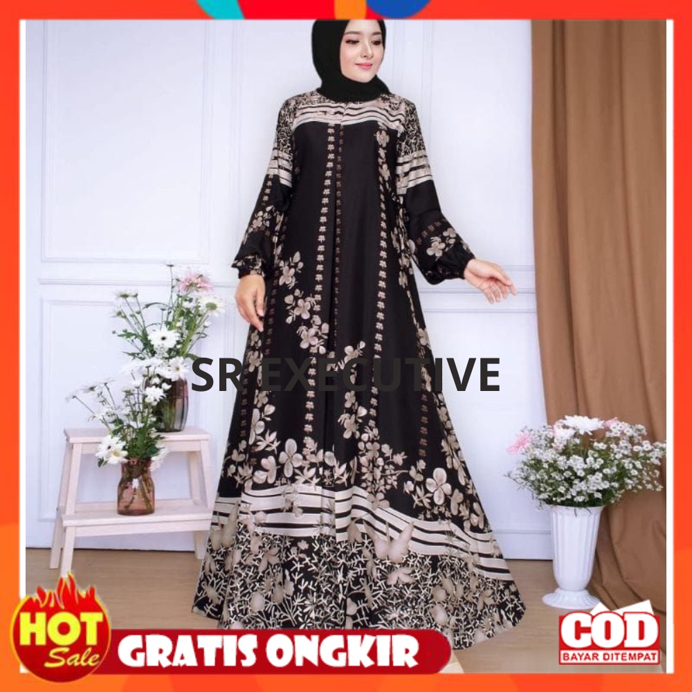 KAIN ADEM HALUS TEBAL / Gamis Maxmara Lux Ukuran M / L / XL / XXL / XXXL Motif Bunga Bunga Premium K