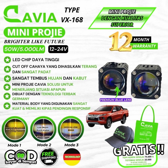 MINI PROJIE MOBIL LAMPU TEMBAK MITSUBISHI TRITON LED FOGLAMP PREMIUM CAVIA