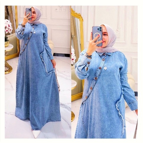 (NUFERA) Jeans Eliza Maxy / Dress Light Snow / Baju Muslim / Pakaian Wanita Model Terbaru / Dress Je