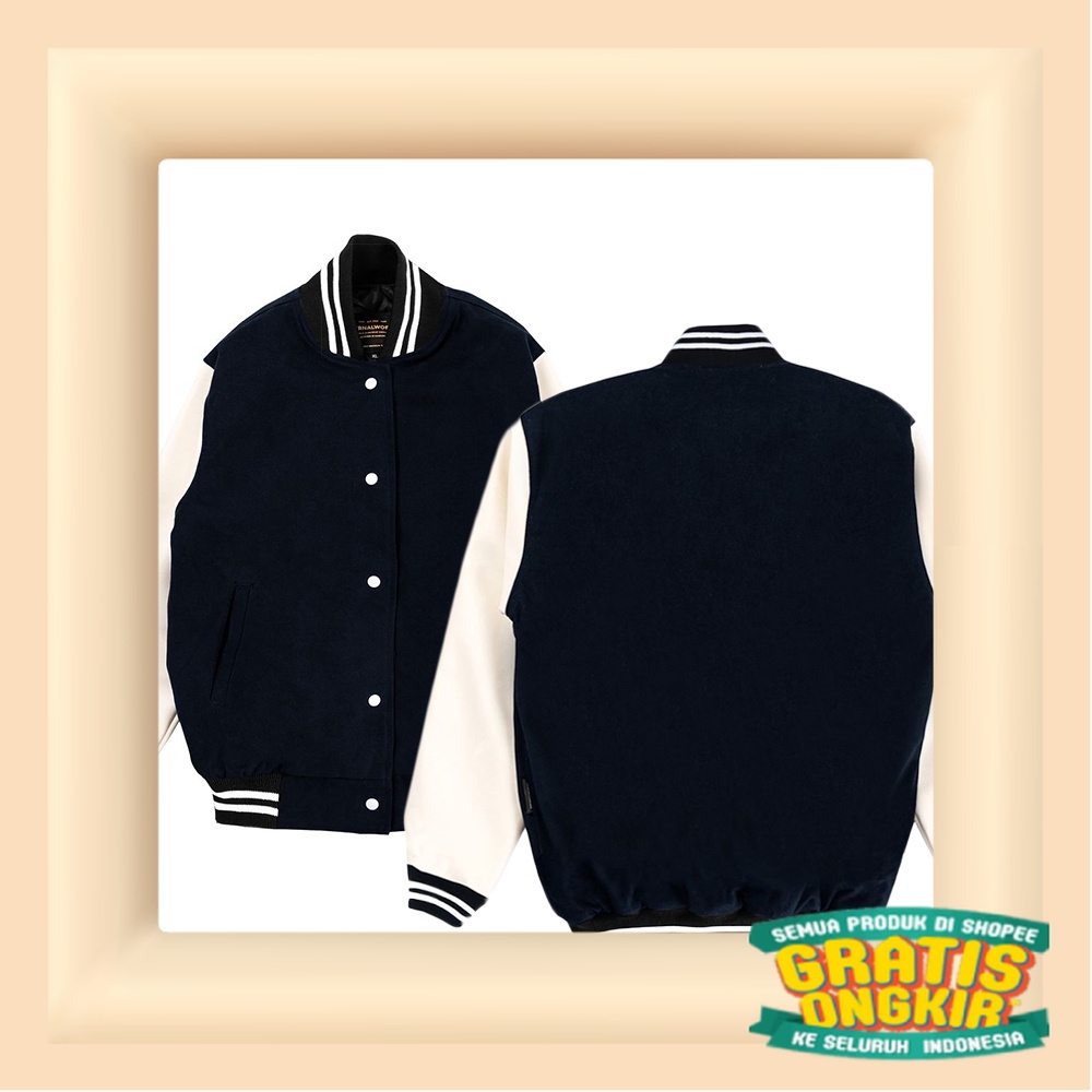 ETERNALWORKS BASIC NAVY VARSITY JACKET - JAKET VARSITY - BOMBER JACKET/ Black tosca 2 3 warna