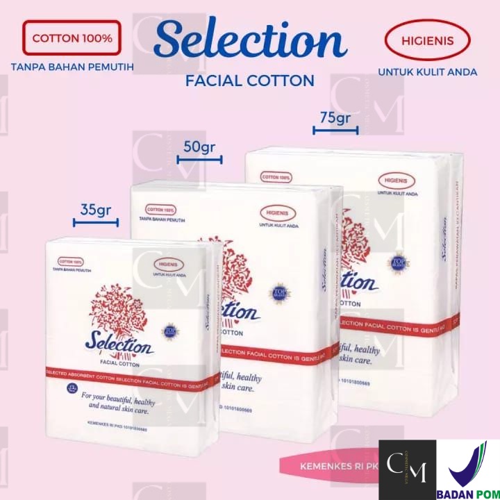 KAPAS SELECTION FACIAL COTTON 35 50 75 gr TANPA PEMUTIH KAPAS KOTAK WAJAH TIPIS TEBAL LEBIH LEMBUT K