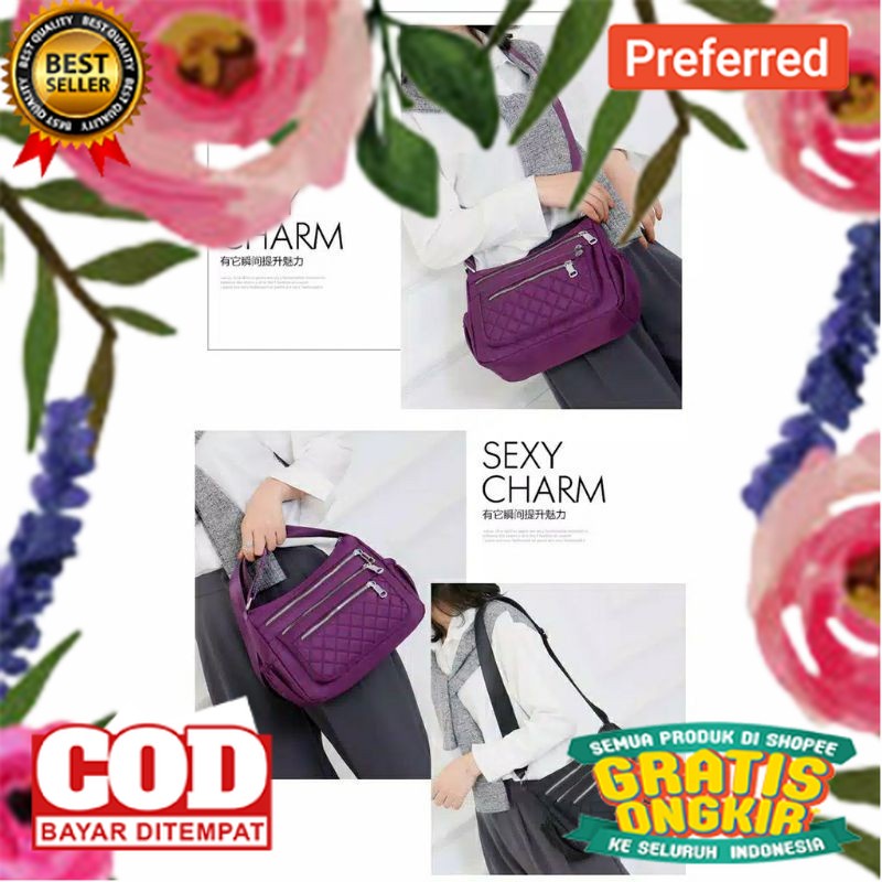 TUGUFAMILY - COD SALE - TAS SELEMPANG KOREAN WANITA RESLETING TIGA WARNA HITAM, MERAH, MAROON, NAVY 