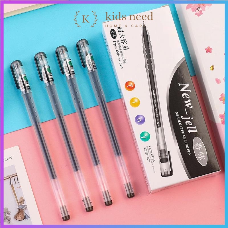 

（12pcs） Pulpen Gel Haris / Pen New Jell Hitam / Ballpont New Gel Mata Jarum Tip 0.4mm