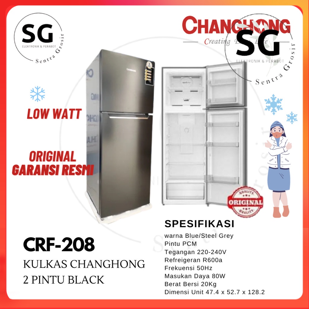 Changhong KULKAS 2 PINTU 150 Liter CRF-208 BLACK CHANGHONG