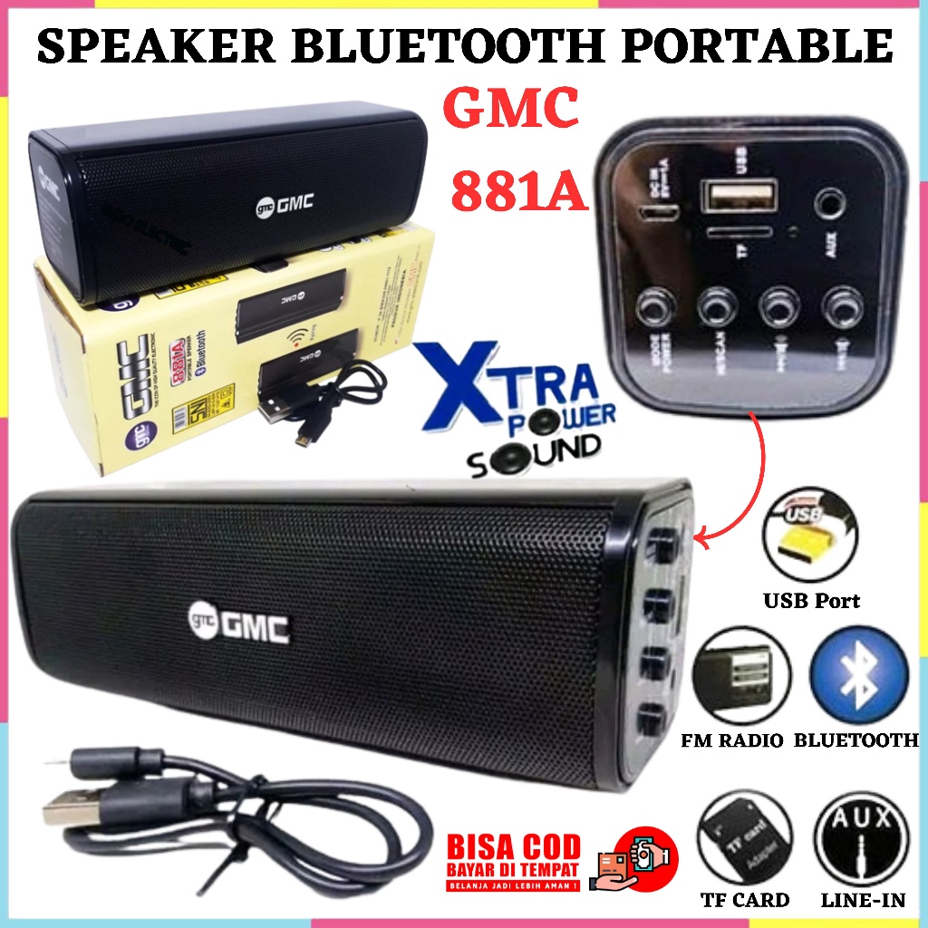 Speaker Portabel Bluetooth GMC 881A + FM Radio + USB Super Bass Suara Mantap Speaker Multimedia GMC 