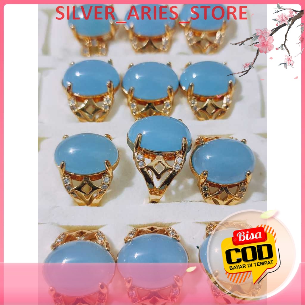 [COD HARGA GROSIR] Cincin Batu Permata Biru dengan Ring Xuping warna Emas dengan Matia Diamond, Cant