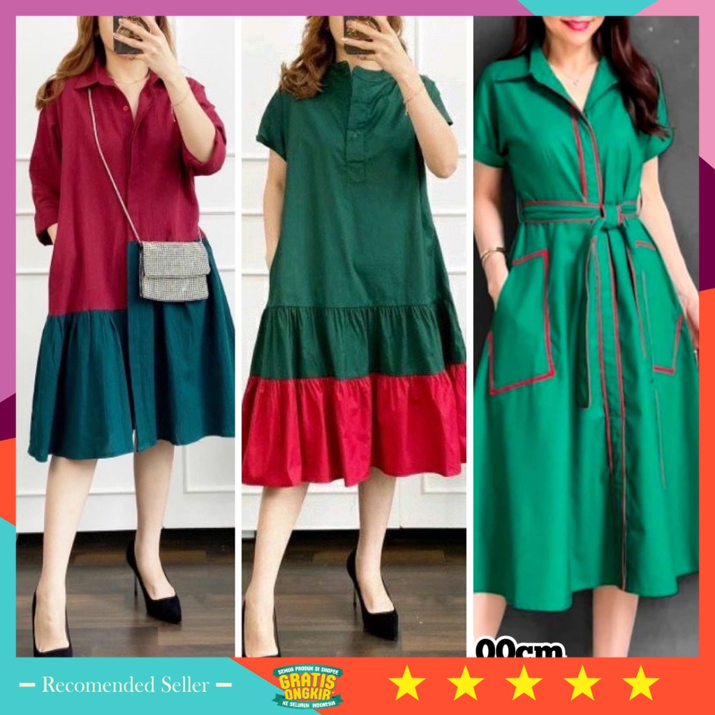 Baju Lebaran Natal Dress Murah Wanita Korean Style Keren - GAUN NATAL / DRESS CHRISTMAS / GAUN ACARA