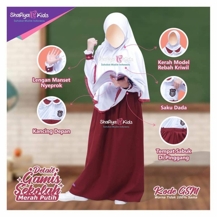 Gamis Sekolah Seragam Sekolah Perempuan Panjang SD 1 Set Gamis & Hijab - Pramuka, L ready