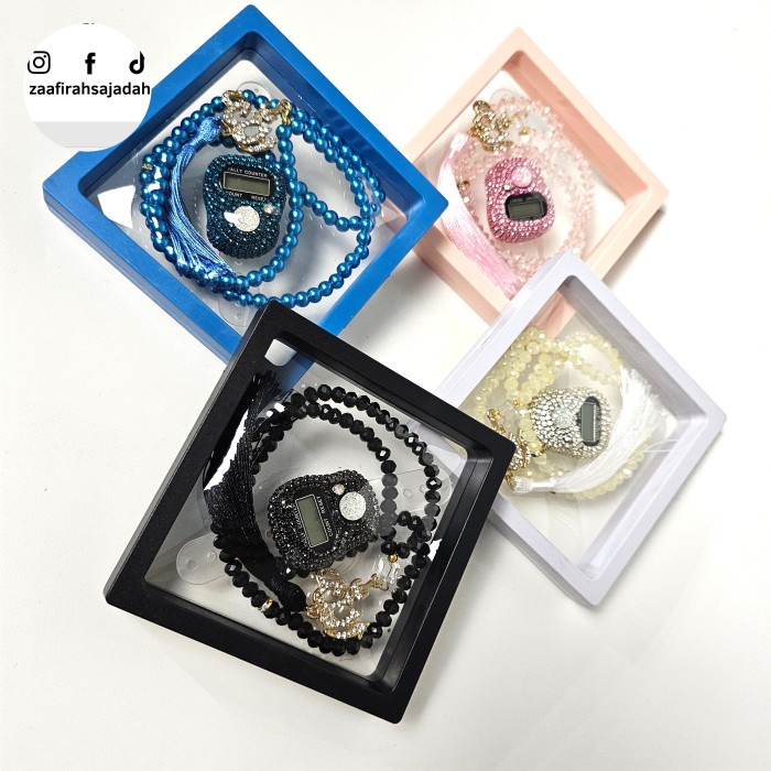 Tasbih digital swarovski dan tasbih kristal/kado islami/box cantik - set mutiara