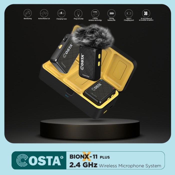 Ready COSTA BIONX-11 Plus Charging Case Dual Mic Wireless Microphone System