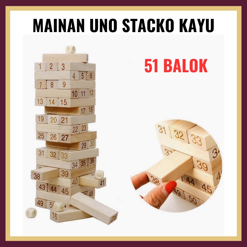 Permainan Uno Stacko Kayu 51 Balok