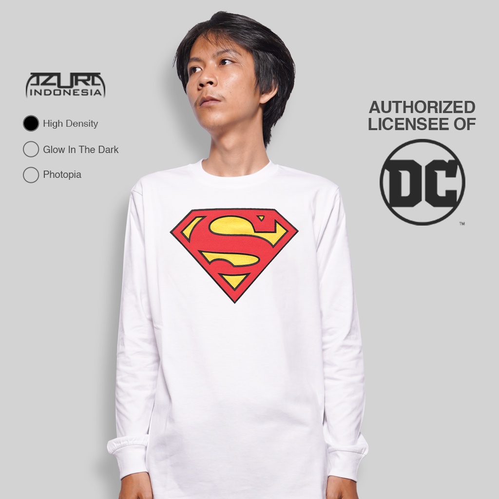 Azura Long Sleeve T-Shirt DC Comics Original Superman Comic Logo Wire Ram Putih