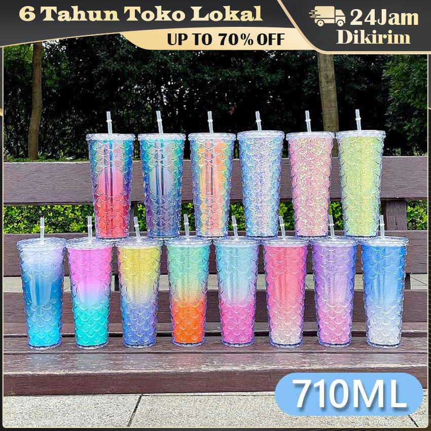710ml Starbucks Tumbler Fish Scale Straw Cups Starbucks Mermaid Pink/Purple Cold Cup Tumbler