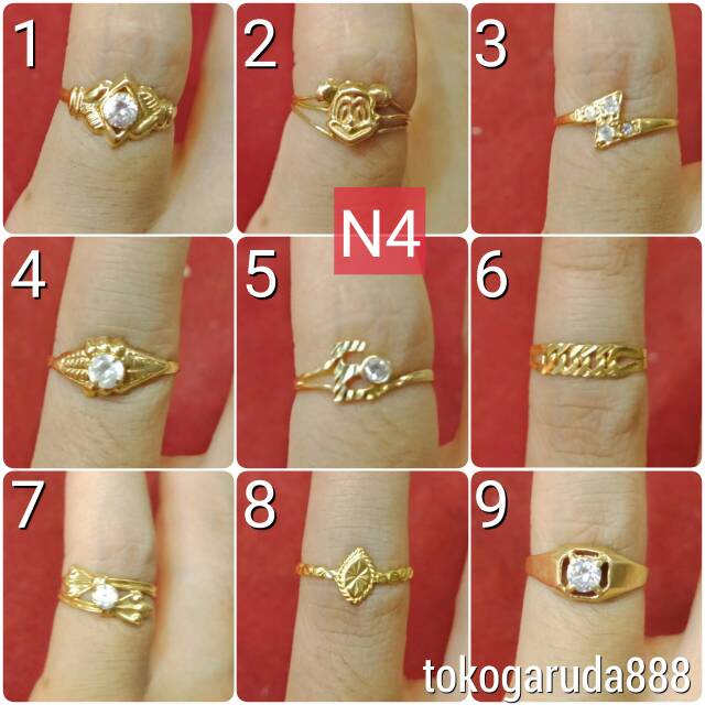 Cincin No 4 anak dan dewasa emas mas asli kadar 700 70% 22 1 satu gram z petir rante mickey permata 