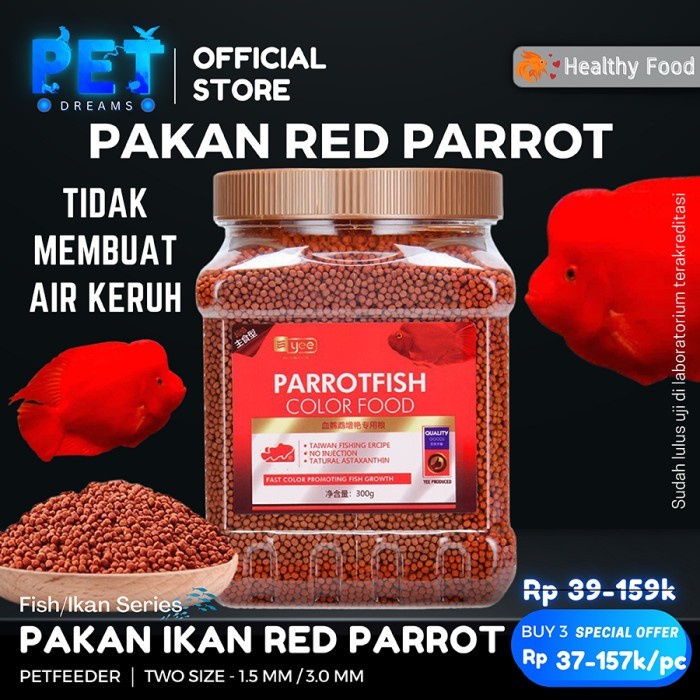 PAKAN RED PARROT LOUHAN / PELET BLOOD RED PARROT / MAKANAN IKAN PARROT