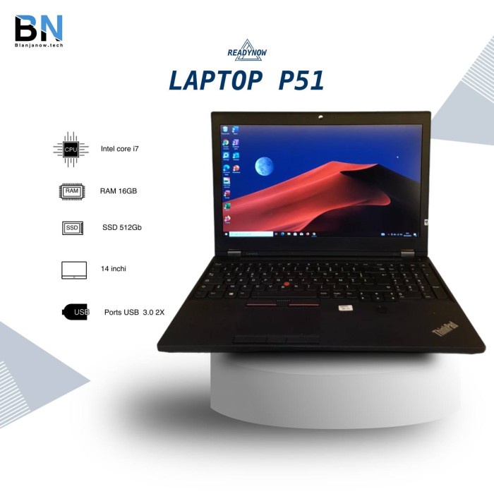 Laptop Lenovo p51 Core i7 gen 7 16/512 GB Laptop Murah Second