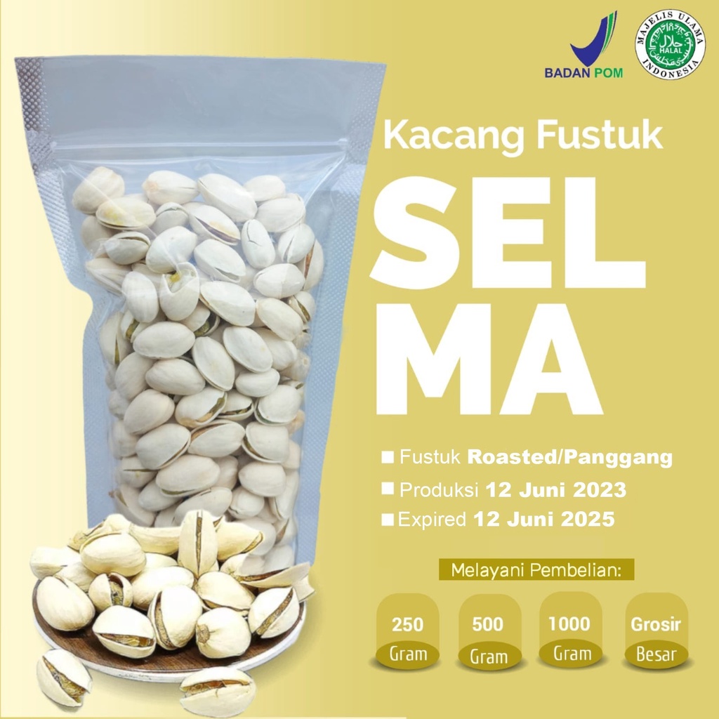 

KACANG FUSTUK/PISTACHIO SELMA 250gram, 500gram, 1kg - Produksi Terbaru Expired Juni 2025 - Oleh-oleh Haji dan Umroh