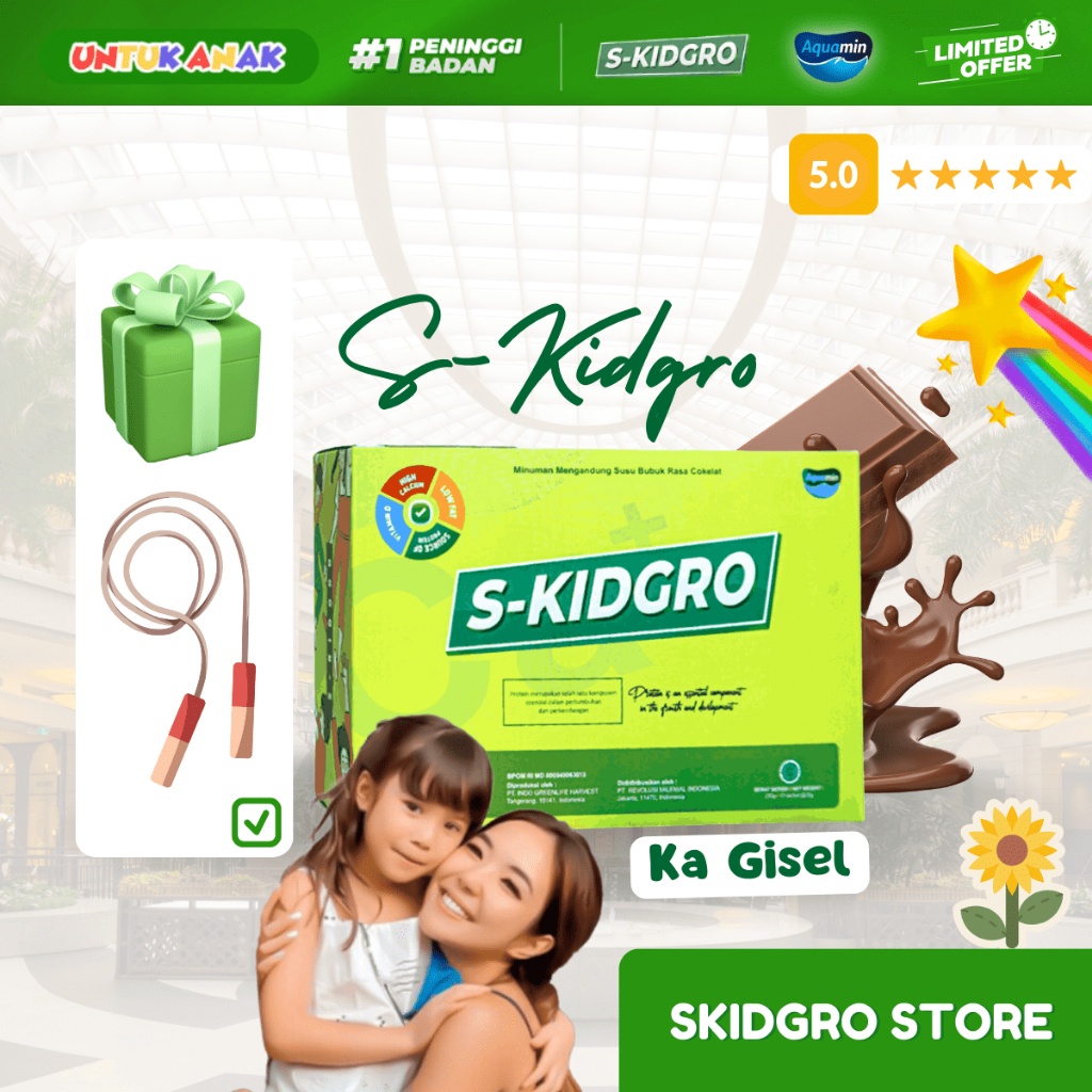 

S-KIDGRO PENINGGI BADAN ANAK SUSU SKIDGROW FULL KALSIUM PROTEIN & DHA ( REKOMENDASI KAK GISEL ) FREE SKIPPING! BISA COD! ORY