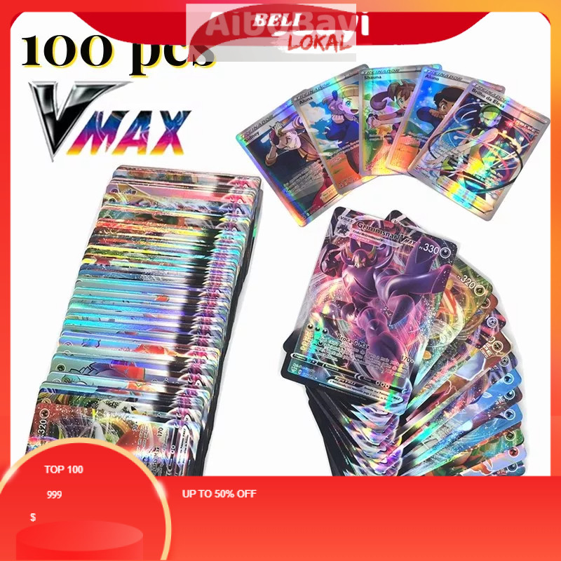 KARTU ANIME NARUTO 100pcs Pokemon Vmax Cards/Kartu Pokemon TCG Vmax Mega EX GX/Pokemon Shiny Cards/K