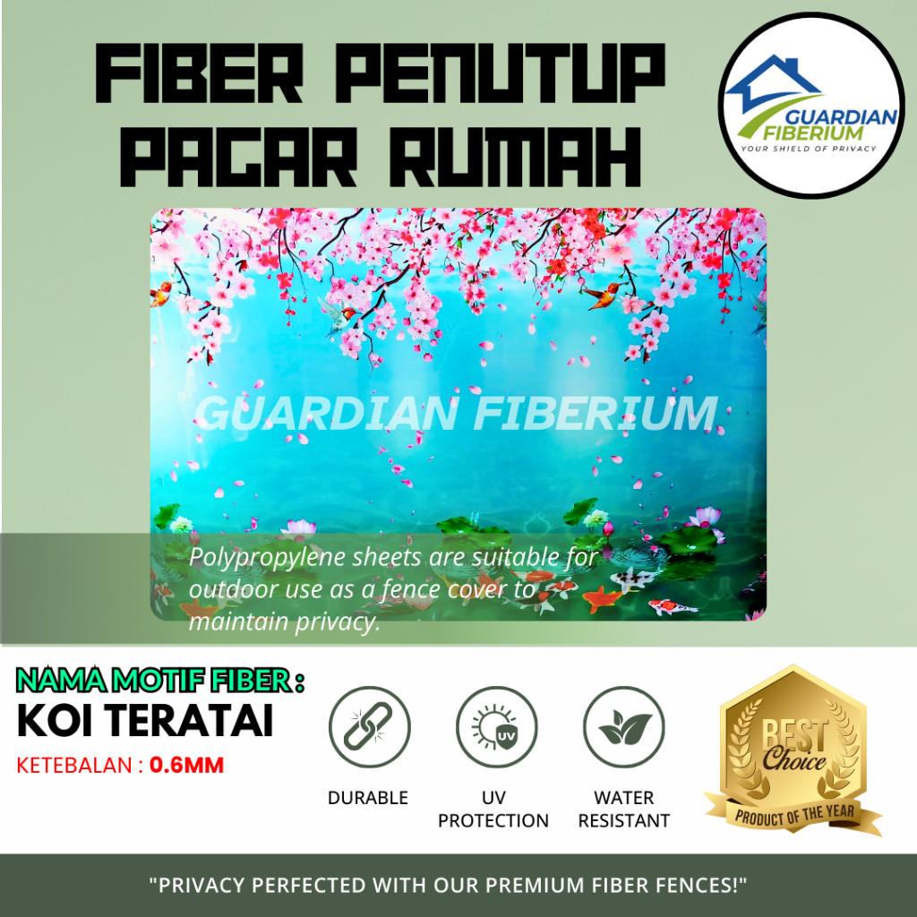 (Harga Per 1/2meter) Fiber Plastik Penutup Pagar Rumah Motif KOI TERATAI