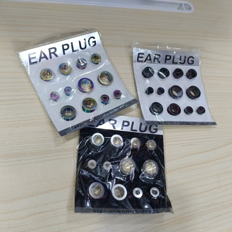 Grosir12Pcs Anting Piercing Plug Besi Kecil 3Variasi Terlaris >Plug Telinga > Isi12Pcs(Lusin)