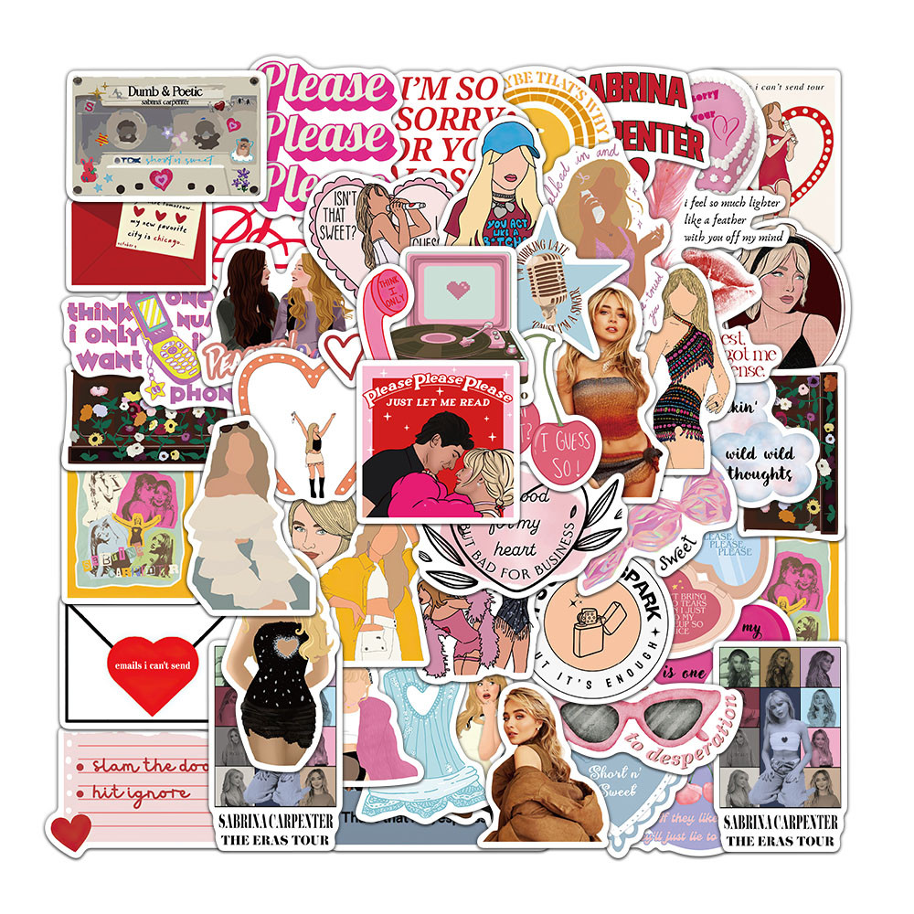 

50PCS Sabrina Carpenter Stickers Exquisite Handbooks Material Phone Cases Laptop Suitcases Water Cups Waterproof Stickers