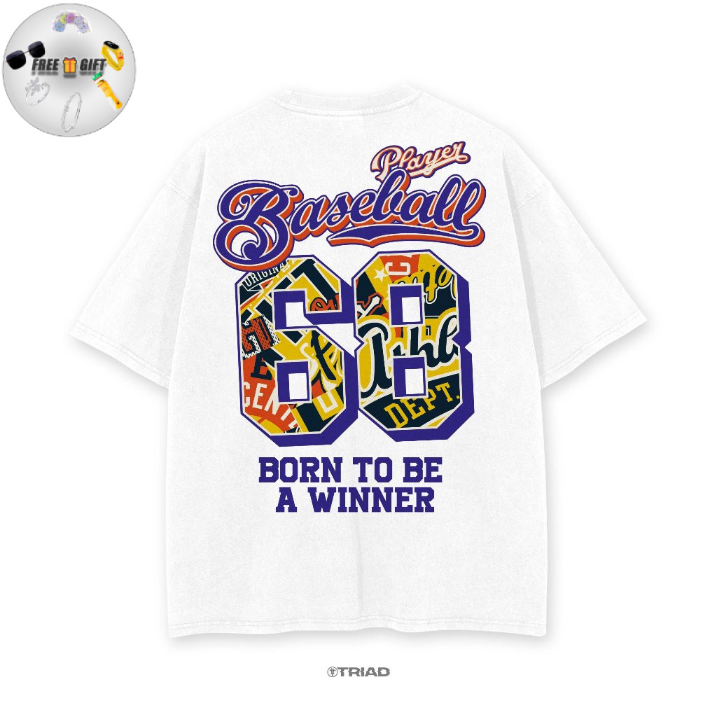 T-Shirt  Sixty Eight Baseball - White Kaos d Unisex Tee A4219 kaos costum print dtf cotton 24s