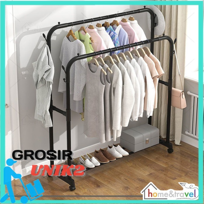 Stand Hanger DOUBLE Besi Kuat Butik Display Gantungan Baju / BIG STAND HANGER/ HANGER BAJU GAWANG