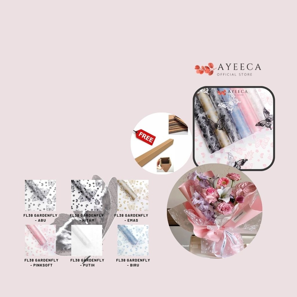 

AYEECA - FL38 GARDENFLY Kertas Bunga Paper Buket Motif Summer Plaid Kotak Kado Florist Cellophane