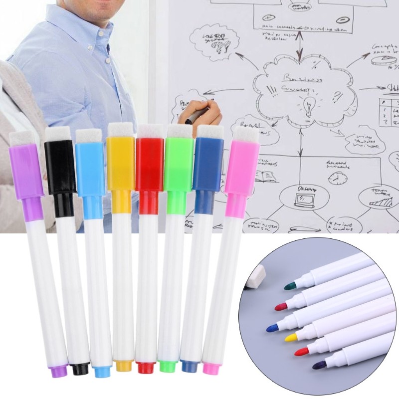 

1 Set 8 Colors Magnetic Whiteboard Pens White Board Markers Pens and Eraser with Built-in Eraser for Office Classroom