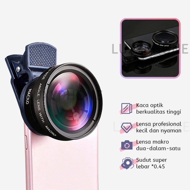 lensa ultra wide hp Lens Macro 12.5X Camera HP Dengan Klip Untuk Handphone 0.45X Lensa Makro Smartph