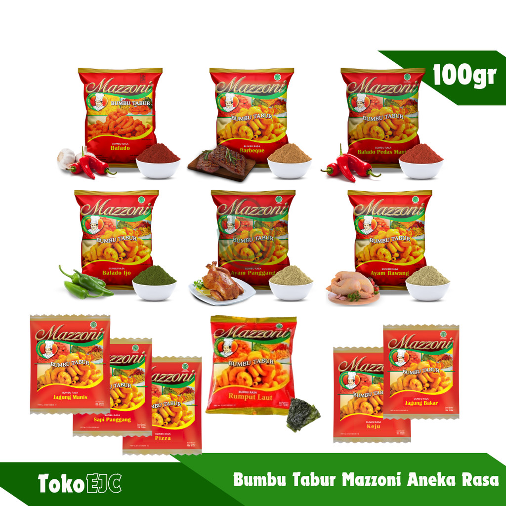 

Mazzoni Bumbu Tabur Aneka Rasa 100gr / Bumbu Rumput Laut/ Balado/ BBQ/ Jagung Bakar